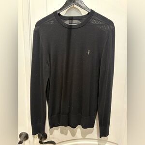 AllSaints Black Crewneck Sweater with Small Embroidered Logo